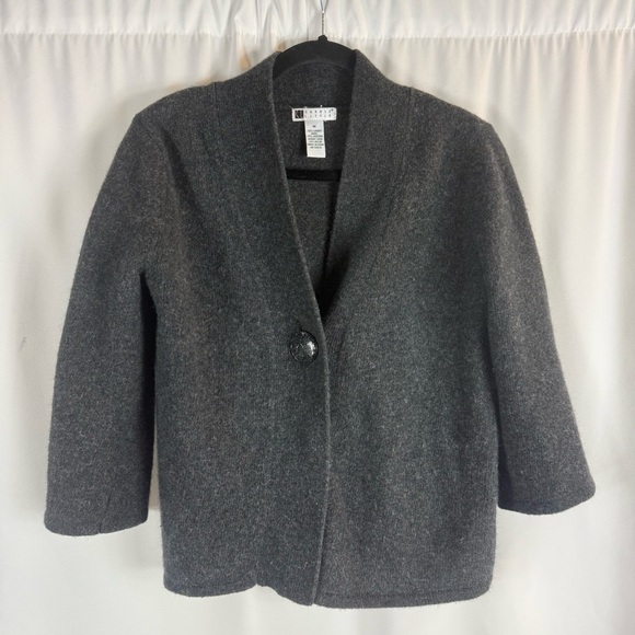Carole Little Cardigan Gray Lambs Wool Angora One Button Bell 3/4 Sleeve size:M - Picture 1 of 12